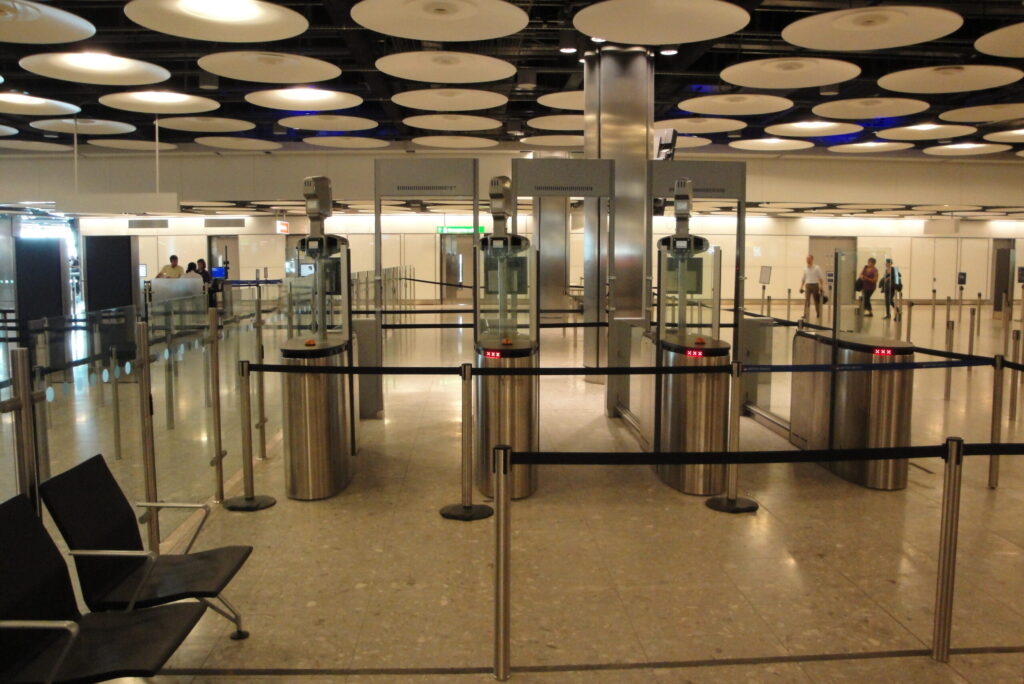 ePassport gates at the UK border in Heathrow Terminal 5 arrivals hall
