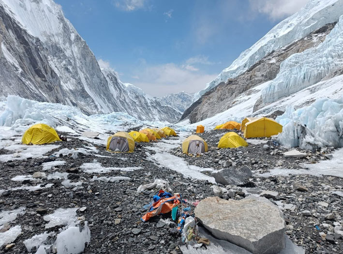 Everest Camp 2 tents on Lhotse Face Western Cwm Nepal 2026