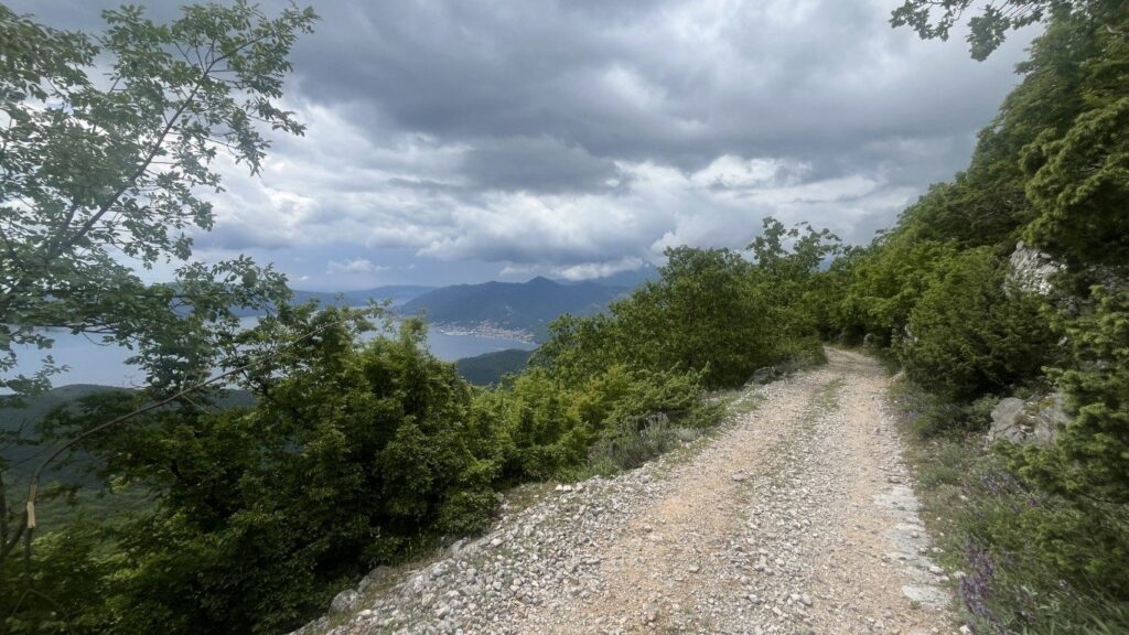 Kotor Viewpoint Hike | Kotor Viewpoint Hike | Kotor Walk Guide & Viewpoints Ridge track with a walker ahead near the high point
