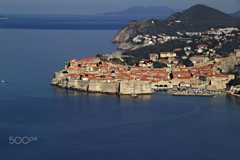 Dubrovnik old town walls and harbour on the Croatian coast
