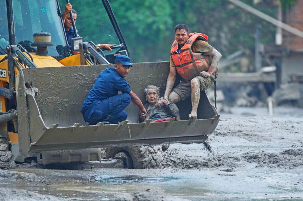 Aerial view of flash flood devastation in Nepal Rasuwa and Nuwakot districts