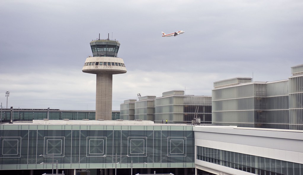 Control tower and Terminal 1 buildings at Barcelona El Prat airport