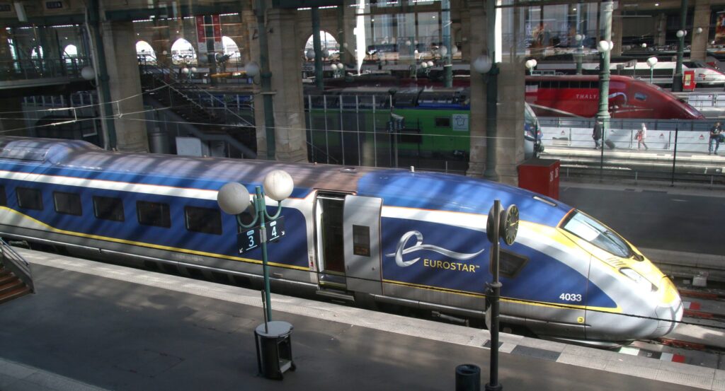 Eurostar e320 4033 at Paris Gare du Nord where cancelled French network services centre