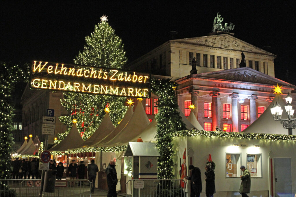 Gendarmenmarkt Christmas market Berlin at night, a top Avios Christmas getaways destination