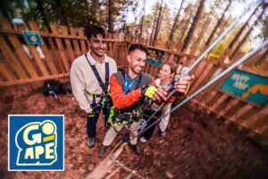 Go Ape logo with treetop adventure course background