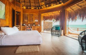 Hotel Las Islas eco-resort bungalow overlooking the Caribbean sea