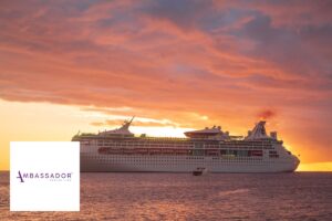 Ambassador Cruise Line logo and cruise ship thumbnail for discount codes listing