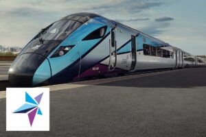 First TransPennine Express train at a UK station platform